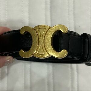 Celine 1” Black Leather Belt New 24.5” - 33.5”